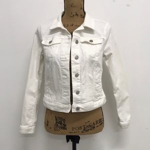 Loft white denim crop jean jacket size Petite Small